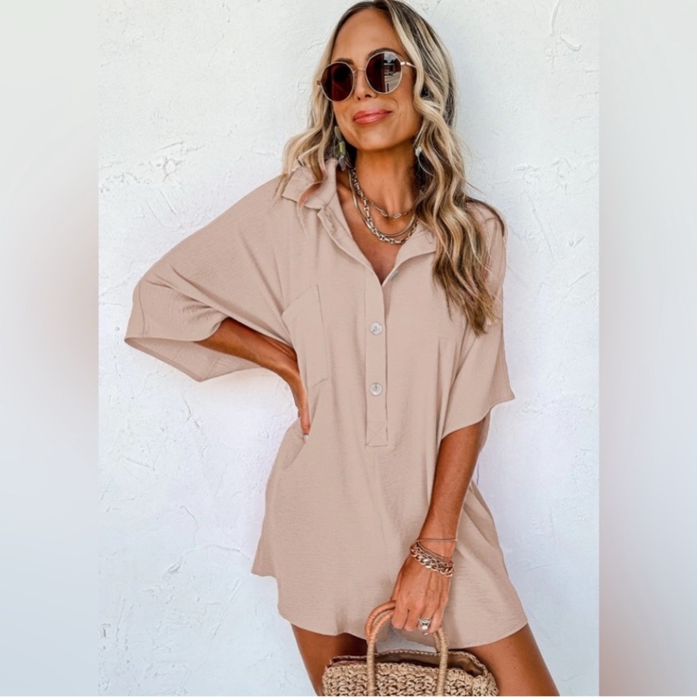 Brinley Apricot Half Button Collared Loose Romper